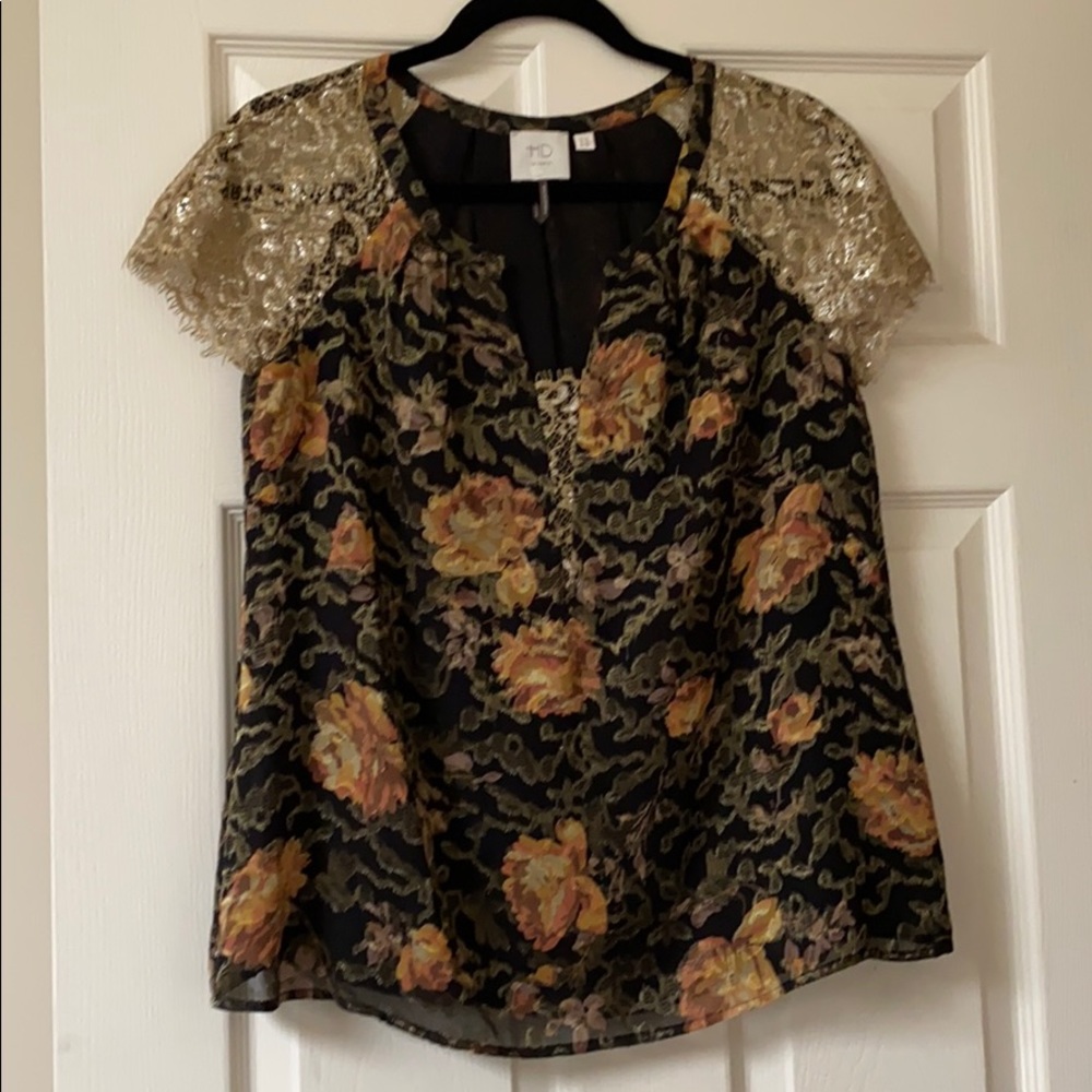 Anthropologie black and gold lace top floral 4